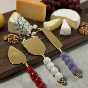 Glam Cheese Knife Set Gold Plated Metal With Beaded Handles <b>Mirror</b> Finish Party Serving Utensils - Product Image 3