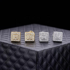 Boucles d'oreilles carrées à la mode en moissanite et diamant, en argent sterling 925, bijoux élégants de qualité supérieure pour hommes et femmes - Product Image 1