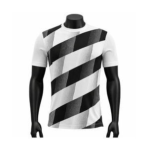 Camiseta de Fútbol para Hombre, Rayas Blancas y Negras, Manga Corta, Cuello Redondo, Absorbe la Humedad, Ajustada, Poliéster, Nombre y Número Personalizables, Deporte Personalizado - Product Image 1
