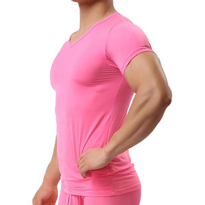 INDEX APPAREL Men's Pink <b>V</b>-<b>Neck</b> Short Sleeve Slim Fit Quick Dry Knitted Polyester <b>T</b>-<b>Shirt</b> Casual Solid Color Regular Length - Product Image 6