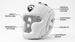 Protector de Cabeza de Boxeo Unisex Blanco, de Cuero Vacuno, Transpirable, Ajustable con Cierre de Velcro, Protección Básica para Entrenamiento - Product Image 5