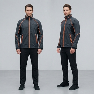 Veste coupe-vent pour homme, noire avec bordure orange, col montant, fermeture éclair intégrale, empiècements en mesh, veste de sport pour activités de plein air et course à pied - Product Image 4