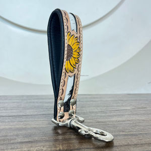 Laisse de chien personnalisable de haute qualité usinée à la main en cuir véritable tournesol conception poignée laisse de circulation pour chiens accessoires pour animaux de compagnie - Product Image 6