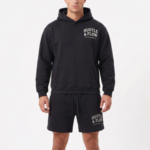 Prix de gros – Ensemble streetwear d'hiver pour homme, deux pièces, 100 % coton, sweat à capuche et short, avec logo personnalisé - Product Image 2