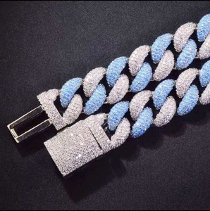 Bracelet cubain en moissanite bicolore bleu, argent 925, micro-incrustation, bijoux hip-hop unisexe - Product Image 2