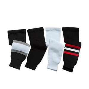 Calentadores de piernas de punto a rayas, calcetines tubulares negros con bandas rojas y blancas, calcetines deportivos de hockey con servicio OEM - Product Image 3