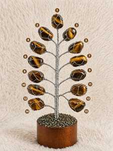 Escultura de árbol de ojo de tigre hecha a mano con base de madera para decoración del hogar - Product Image 1