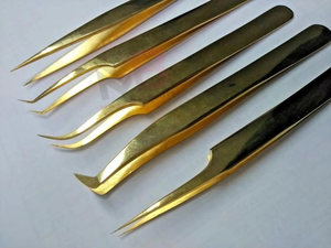 Pinzas Profesionales para Extensión de Pestañas, Chapadas en Oro, con Puntas Curvas Semi y Fuertes, Set para Injerto de Pestañas Individuales y de Volumen - Product Image 4