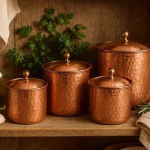 High Quality Hammered Copper Storage <b>Jars</b> Set with Lid, Kitchen Canisters for Coffee Tea Sugar, Handmade Decorative Copperware - Product Image 4