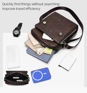 Sac bandoulière multifonctionnel en cuir Crazy Horse unisexe, organiseur de voyage avec fermeture éclair et poches superposées - Product Image 2