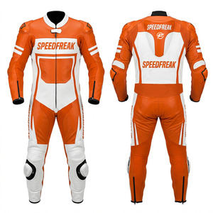 Traje de Carreras de Motocicleta Profesional SPEEDFREAK de Una Pieza en Cuero – Protección Lista para la Pista, Naranja y Blanco - Product Image 2
