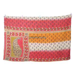 Indian Printed Blanket Handmade Bedspread Bedding Indian Kantha Work <b>Quilt</b> Gudri Reversible <b>Throw</b> Rally Cotton Indian Reversible - Product Image 6