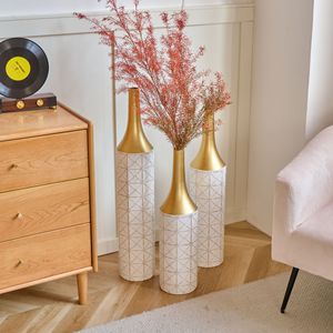 Set di decorazioni per la casa 3 vasi in metallo smaltato bianco 24in/28.7in/33.5in altezza elegante arredamento del pavimento - Product Image 3