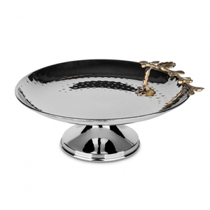 Hammered Stainless Steel <b>Cake</b> <b>Stand</b> With Brass Floral Handle Stylish Design Dessert Serving Platter For Wedding Party Supply - Product Image 1