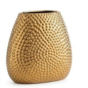 Handcrafted Beaded Textured Metal <b>Vase</b> <b>Gold</b> Finish Luxury Tabletop Flower <b>Vase</b> - Product Image 5