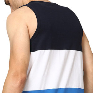 Camiseta sin mangas de punto con bloques de color para hombre, cuello redondo, informal, transpirable, deportiva, azul, blanco, azul marino, camisetas sin mangas para hombre - Product Image 4