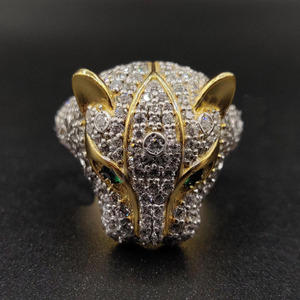 Bague unisexe en argent sterling 925 plaqué rhodium avec moissanite taille ronde, style hip-hop animal léopard, sertie pavé - Product Image 1