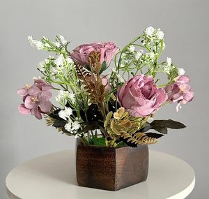 Jarrón de Flores Moderno Art Deco Hecho a Mano de Madera, Arreglo Floral Artificial, Decoración para el Hogar y la Oficina, Regalo - Product Image 1
