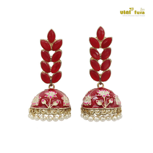 JeweleMarket Premium Floral Jhumka Dangle <b>Earrings</b> Beads Zinc Alloy Gold Plated Crystal Rhinestone Ethnic Style Wedding Occasion - Product Image 2