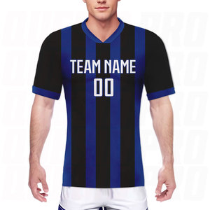 Tenue de football personnalisée pour hommes, ensemble de survêtement de football pour femmes, maillot et short de football personnalisés bleu et noir, ensemble professionnel pour équipe - Product Image 4