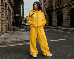 Conjunto de Sudadera con Capucha y Pantalones de Chándal de Felpa 100% Algodón, Estilo Urbano Vintage, Liso, Oversize, con Hombros Caídos, Cremallera y Pedrería - Product Image 3