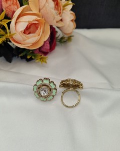 Designer Floral Uncut Kundan Gem Stone <b>Adjustable</b> <b>Ring</b> Antique Gold Plated For Women Festivals Artificial Jewellery Manufacturer - Product Image 5