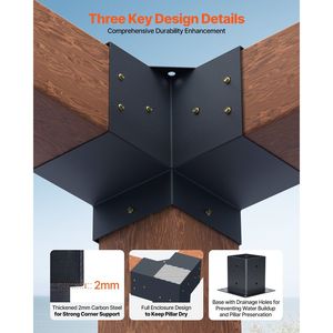 Kit 8 Pezzi Staffe Angolari a 3 Vie Rinforzate 4x4 Dimensione Interna 3.6x3.6 per Lavori in Legno Fai-da-te, Base per Pergola e Tettoia, Facile Installazione - Product Image 3