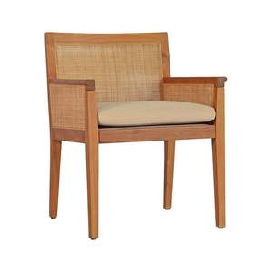 Sillón de comedor de madera de teca de alta calidad con asiento tejido natural, duradero para proyectos de mobiliario para restaurantes, cafeterías y hoteles, y venta al por menor. - Product Image 1