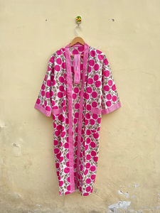 Bata Kimono de Algodón 100% Tejido con Estampado de Dibujos Animados para Mujer, Camisón de Verano Hecho a Mano, Cuello en V, Cintura Elástica, Largo Completo, ODM - Product Image 4