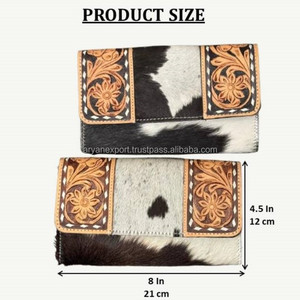 Usine directe de haute qualité usiné à la main portefeuille en cuir Design floral cheveux en cuir de vachette carte de crédit pochette quotidienne pour les femmes - Product Image 2