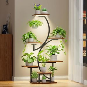 Handcrafted Multi-Tier Metal & Wooden Plant Stand Indoor Floor Standing Flower Pot Display <b>Shelf</b> for Living Room Balcony Patio - Product Image 1