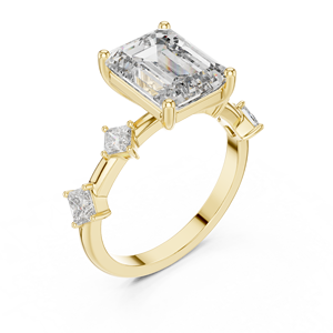 Lumin Jewel 10K Gold Emerald Cut <b>Cubic</b> <b>Zirconia</b> Rose Gold <b>Engagement</b> <b>Ring</b> with Princess Side Stones Luxury Bridal Jewelry - Product Image 5