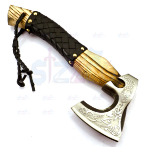 Custom Forged Carbon Steel Viking Style <b>Axe</b> Bearded <b>Axe</b> Ash <b>Wood</b> Tomahawk Premium Leather Sheath Best Gift Premium Hammer <b>Axe</b> - Product Image 3