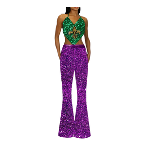 Vestido Midi Verde a Rayas con Cuello Camisero y Lentejuelas Bordadas Personalizadas para Mujer, Primavera/Verano, Conjunto de 2 Piezas al por Mayor - Product Image 5