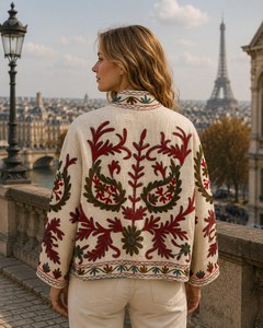 Elegancia vintage con moda boho moderna, chaqueta para mujer con un toque de lujo y originalidad, abrigo blazer bordado para invierno. - Product Image 2