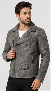 <b>Men's</b> Premium Leather <b>Biker</b> Moto <b>Jacket</b> Slim Fit Winter Solid Color Acid Wash Zipper Front Logo Windproof Heated Outerwear - Product Image 4