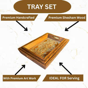 Ensemble de 3 plateaux de service artisanaux en bois avec impression blanche, décoration élégante et rustique pour la table de cuisine, cadeau idéal pour la salle à manger à la maison - Product Image 3