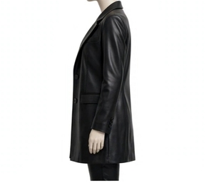Manteau trench en similicuir noir pour femme, manches longues, double boutonnage - Product Image 5