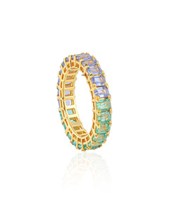 Blue Green Moissanite <b>Emerald</b> Cut Eternity <b>Band</b> <b>Ring</b> 10K 14K 18K Rose Gold 925 935 Silver Luxury Fine Jewelry - Product Image 4