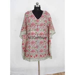 Vestido Kaftán Midi de Algodón 100% Hecho a Mano para Mujer, Romántico, Vintage, con Estampado Floral, Cuello en V, Manga Corta, Ecológico y Transpirable - Product Image 3