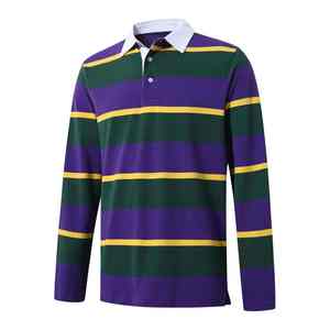 <b>Men's</b> Lightweight 100% Cotton Rugby <b>Shirt</b> Slim Fit Knitted <b>Striped</b> <b>Long</b> <b>Sleeves</b> Print Quick Dry - Product Image 1