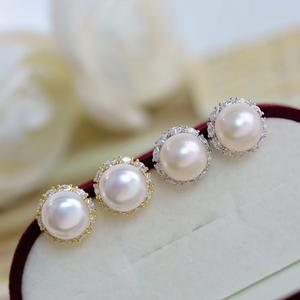 S925 Silver <b>Fine</b> <b>Stud</b> <b>Earrings</b> Good Quality 9-10mm Freshwater Pearl Smooth Clean and Beautiful Earnail Design - Product Image 1