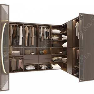 צבע חום כל הבית עיצוב מודרני מותאם אישית מלתחה עץ עם מראה דלת הזזה חדר שינה ארונות ארון בגדים - Product Image 1