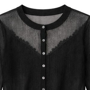 Cárdigan de punto transparente para mujer, estilo Eden, ligero, con botones al frente, semitransparente, manga larga, para verano, estilo superpuesto, ajuste ceñido - Product Image 6