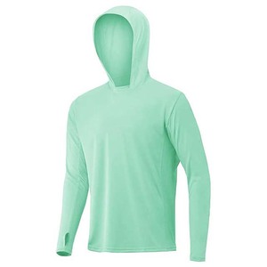 Men's <b>Neon</b> Green Long Sleeve Hooded UPF 50 Sun Protection Shirt Anti-UV Fishing Wear Pullover Solid Color Adult Size - Product Image 3