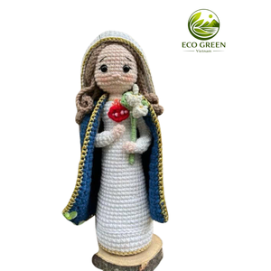 Poupée souvenir Vierge Marie en crochet fait main, figurine religieuse catholique avec couronne de chapelet, décoration de maison chrétienne, cadeau de prière - Product Image 2