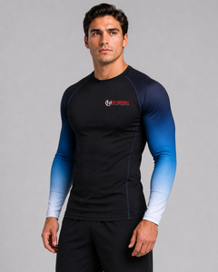 Fly Humble Rashguard à manches longues pour homme, dégradé noir-bleu, séchage rapide, respirant, polyester-coton, imprimé numérique, haut de sport - Product Image 5