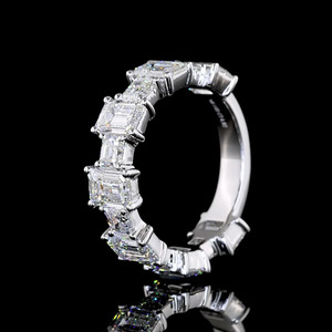 Bague de fiançailles et alliance éternelle en diamant taille émeraude et taille Asscher cultivé en laboratoire, plaqué rhodium, or 10K/14K/18K, argent 925/935 - Product Image 3