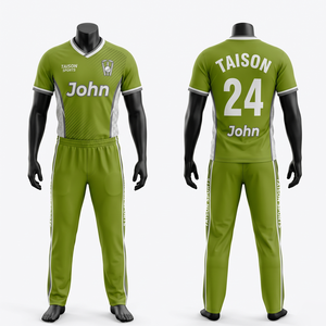 Uniforme de cricket pour hommes 180GSM en polyester interlock marron doré avec design géométrique sur les côtés, impression par sublimation, nom, numéro et logo personnalisés - Product Image 4
