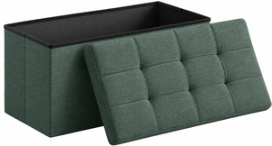 Banc de rangement pliable en tissu vert capitonné avec couvercle pour salon - Product Image 1